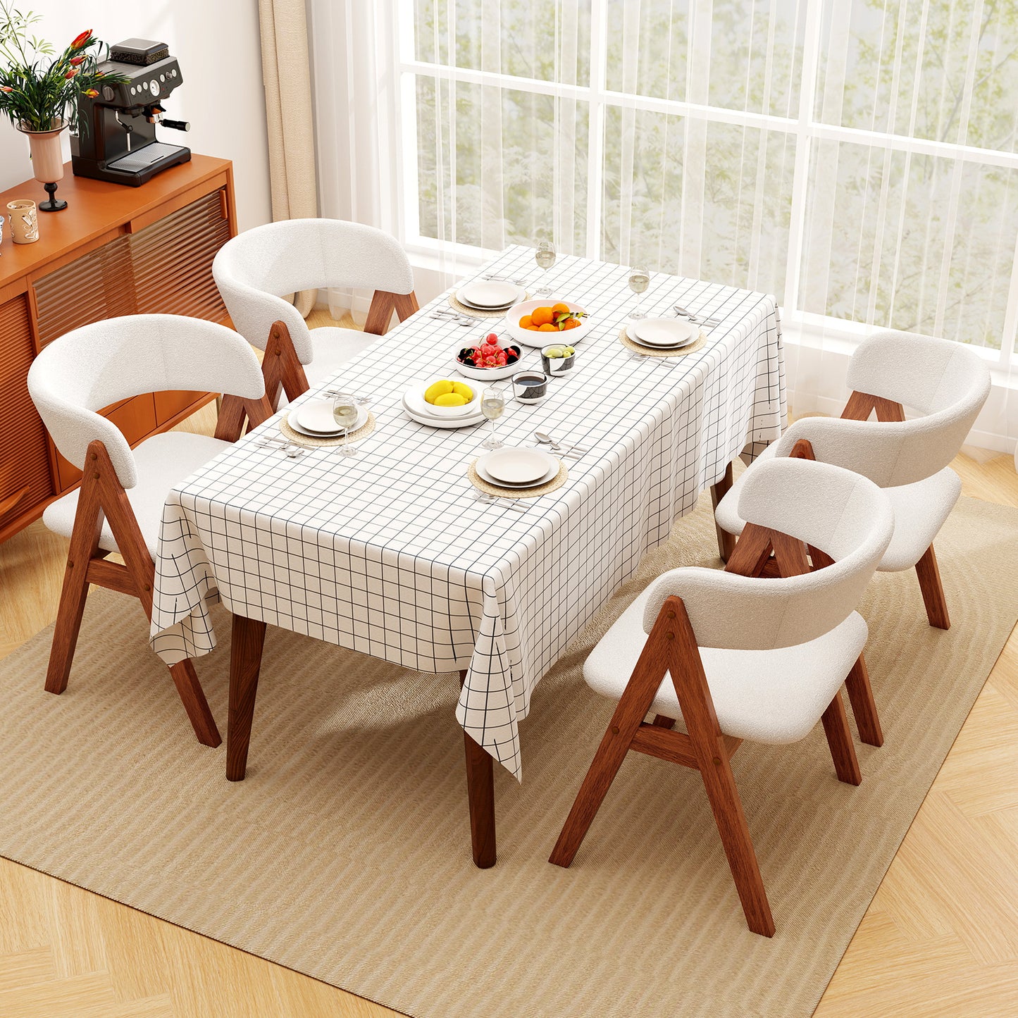 Mid-Century Dining Chairs Set of 4 with Sherpa Upholstery