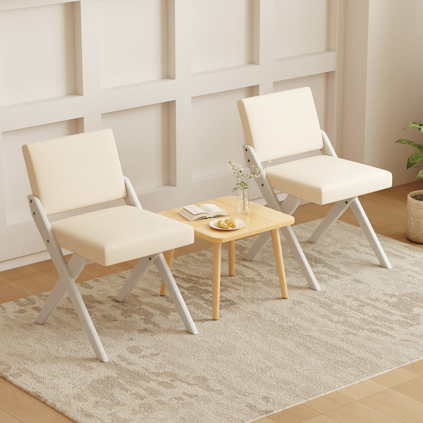 Padded Dining Chairs Set of 2 with Rubber Wood Frame