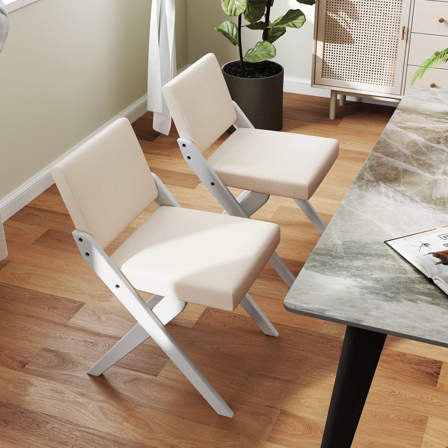 Padded Dining Chairs Set of 2 with Rubber Wood Frame