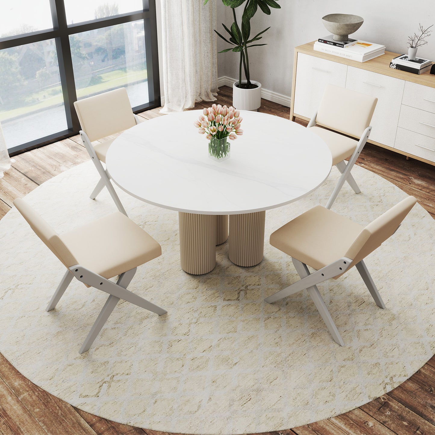 Padded Dining Chairs Set of 2 with Rubber Wood Frame