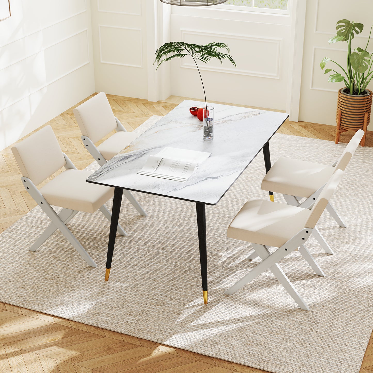 Padded Dining Chairs Set of 2 with Rubber Wood Frame
