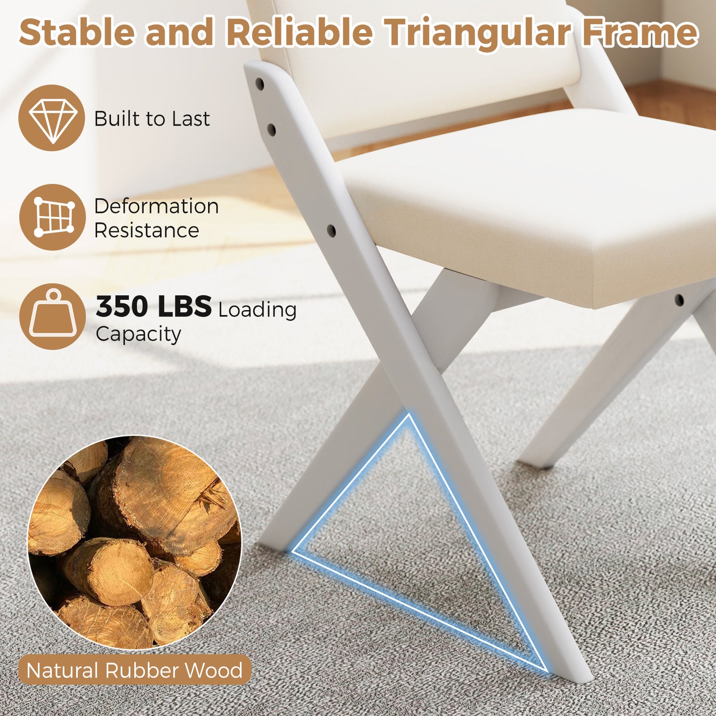 Padded Dining Chairs Set of 2 with Rubber Wood Frame