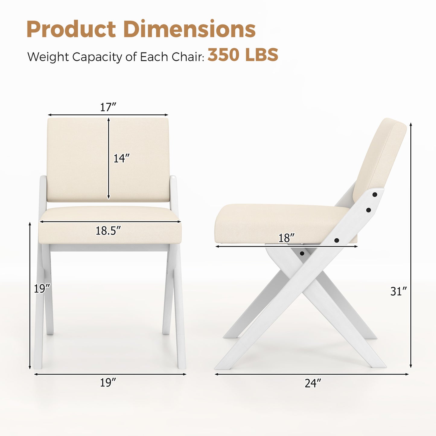 Padded Dining Chairs Set of 2 with Rubber Wood Frame