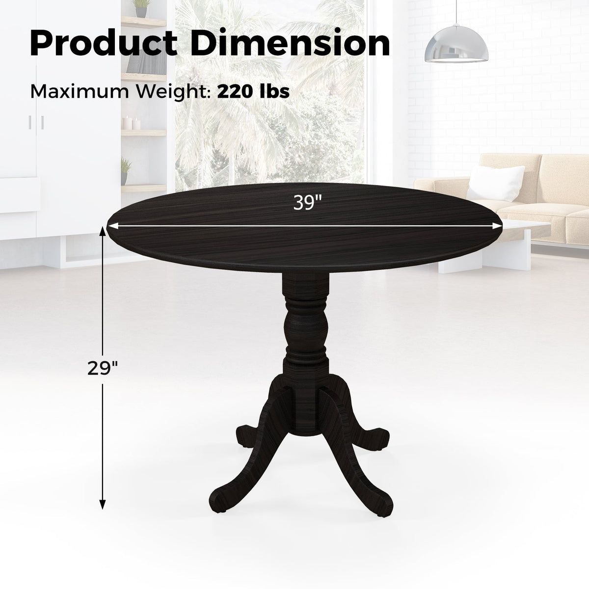 Wooden Dining Table with Round Tabletop and Curved Trestle Legs