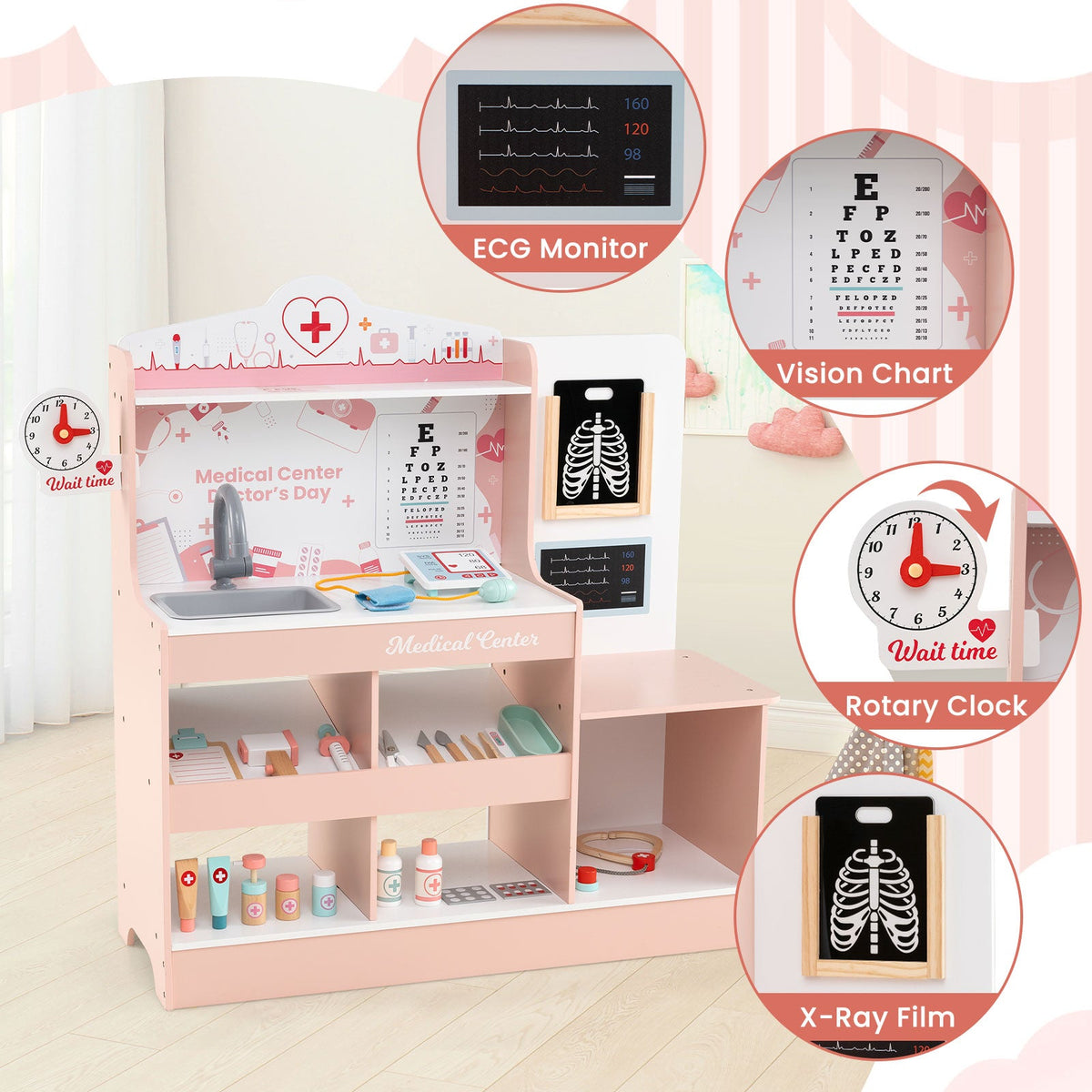 Wooden Doctor Playset with Stethoscope for Toddlers over 3 Years Old