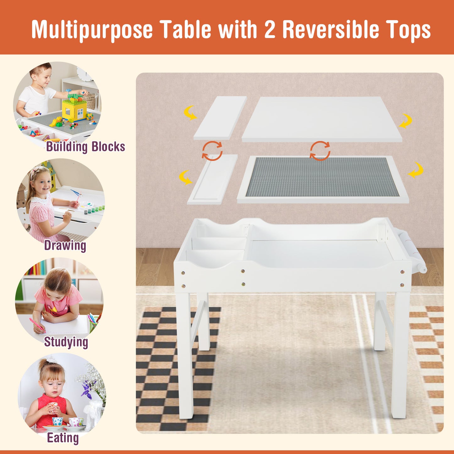 Kids Multi-Activity Play Table with Storage & Paper Roll