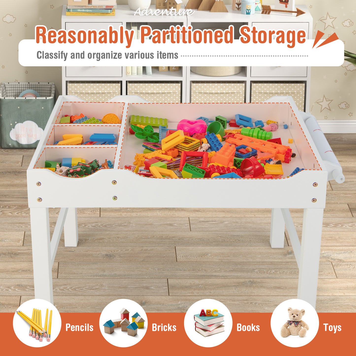 Kids Multi-Activity Play Table with Storage & Paper Roll