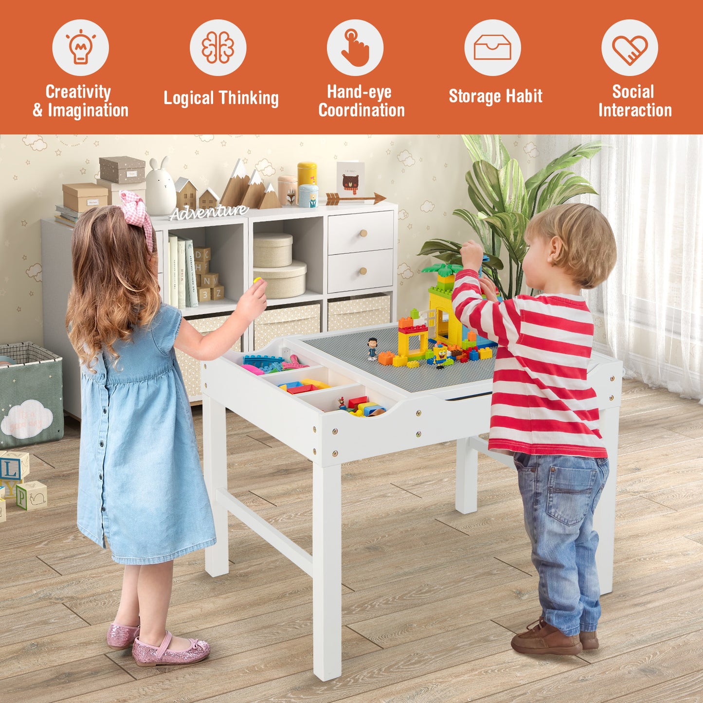Kids Multi-Activity Play Table with Storage & Paper Roll