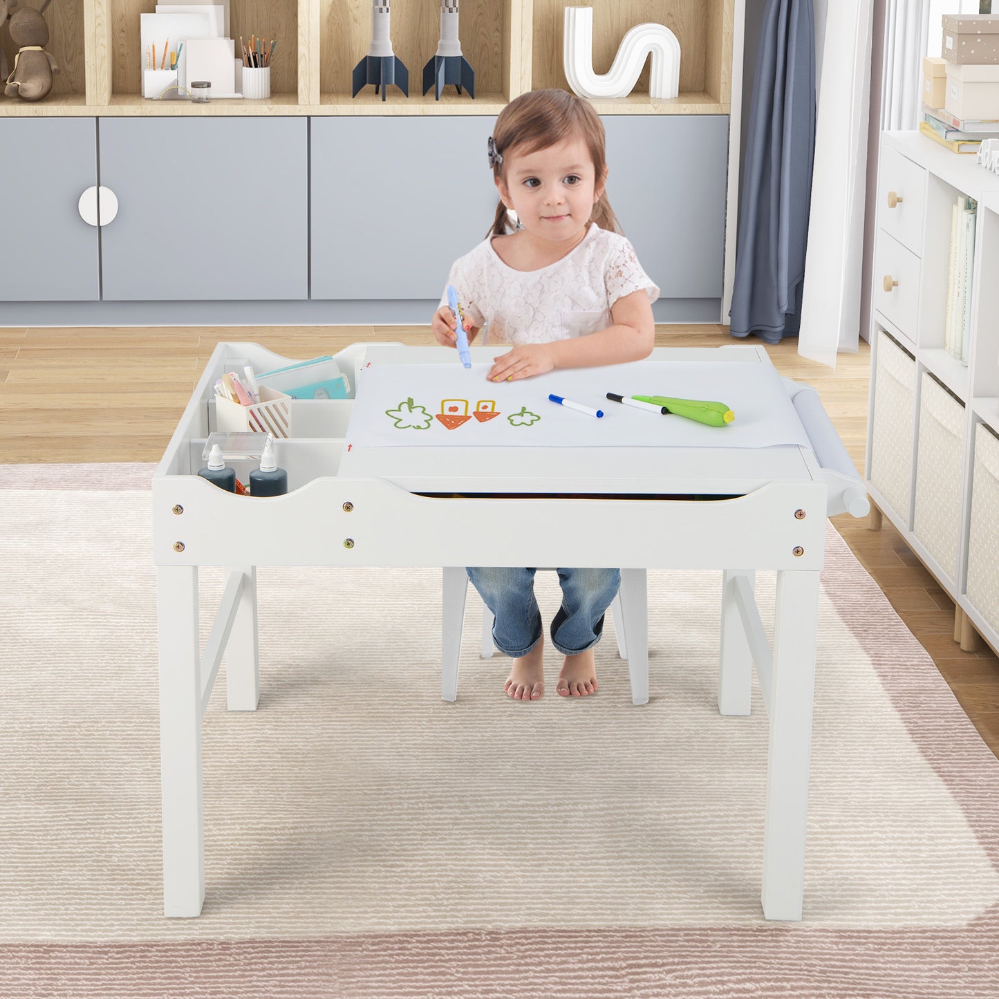 Kids Multi-Activity Play Table with Storage & Paper Roll