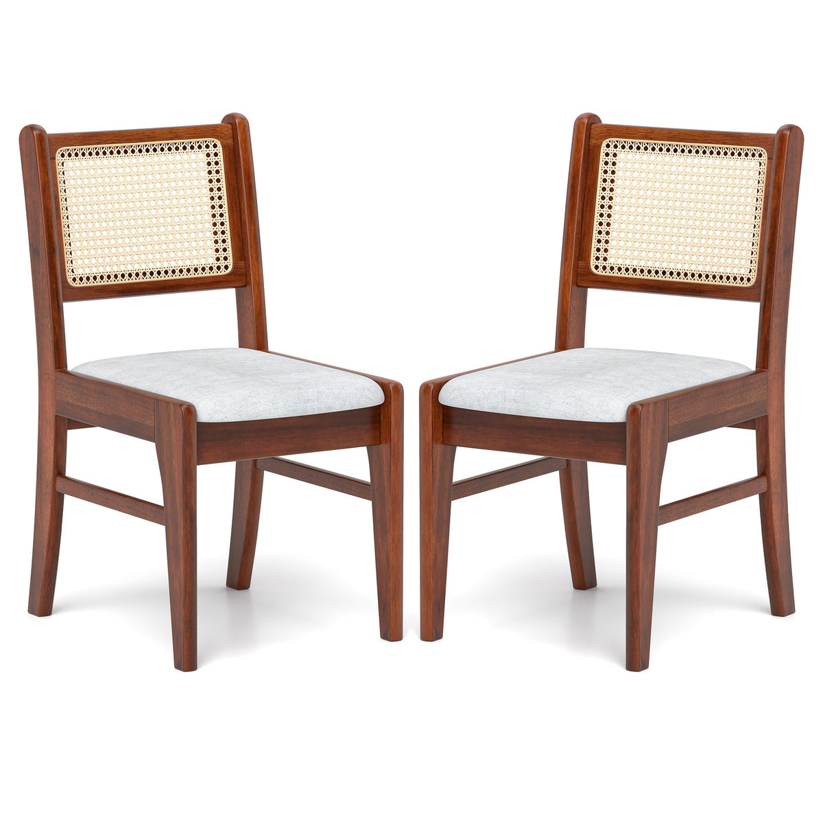 Wooden Kitchen Chairs with Cane Back Rubber Wood Frame and Padded Seat-Coffee