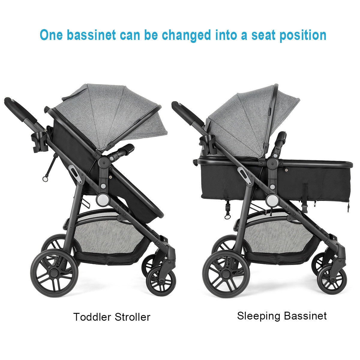 2-in-1 Foldable Baby Stroller with Reversible Seat