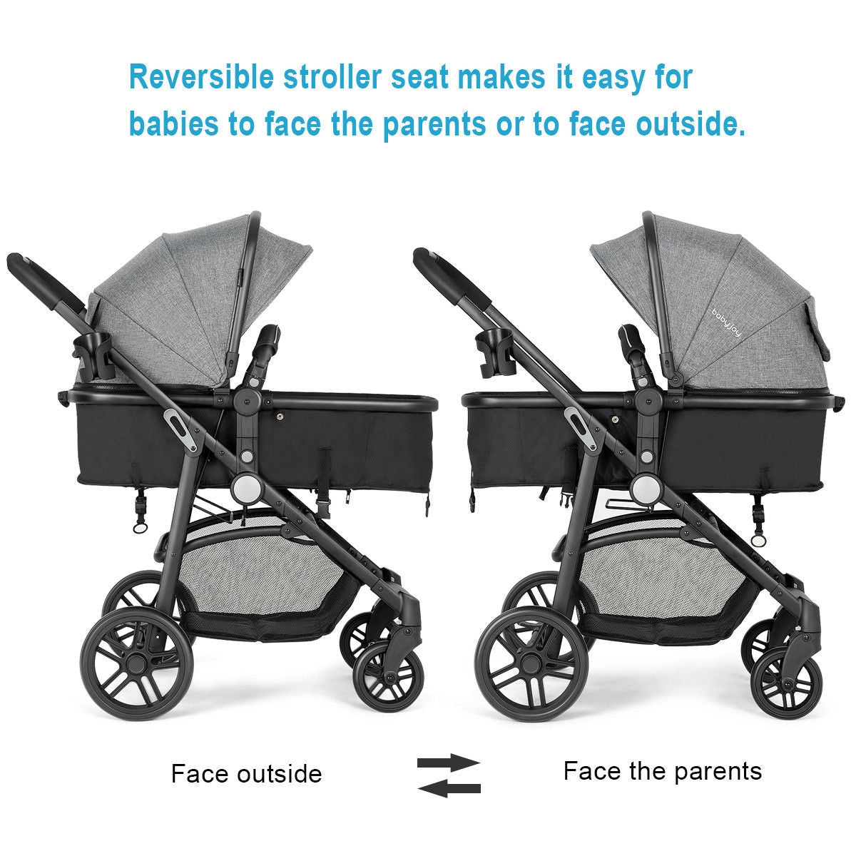 2-in-1 Foldable Baby Stroller with Reversible Seat