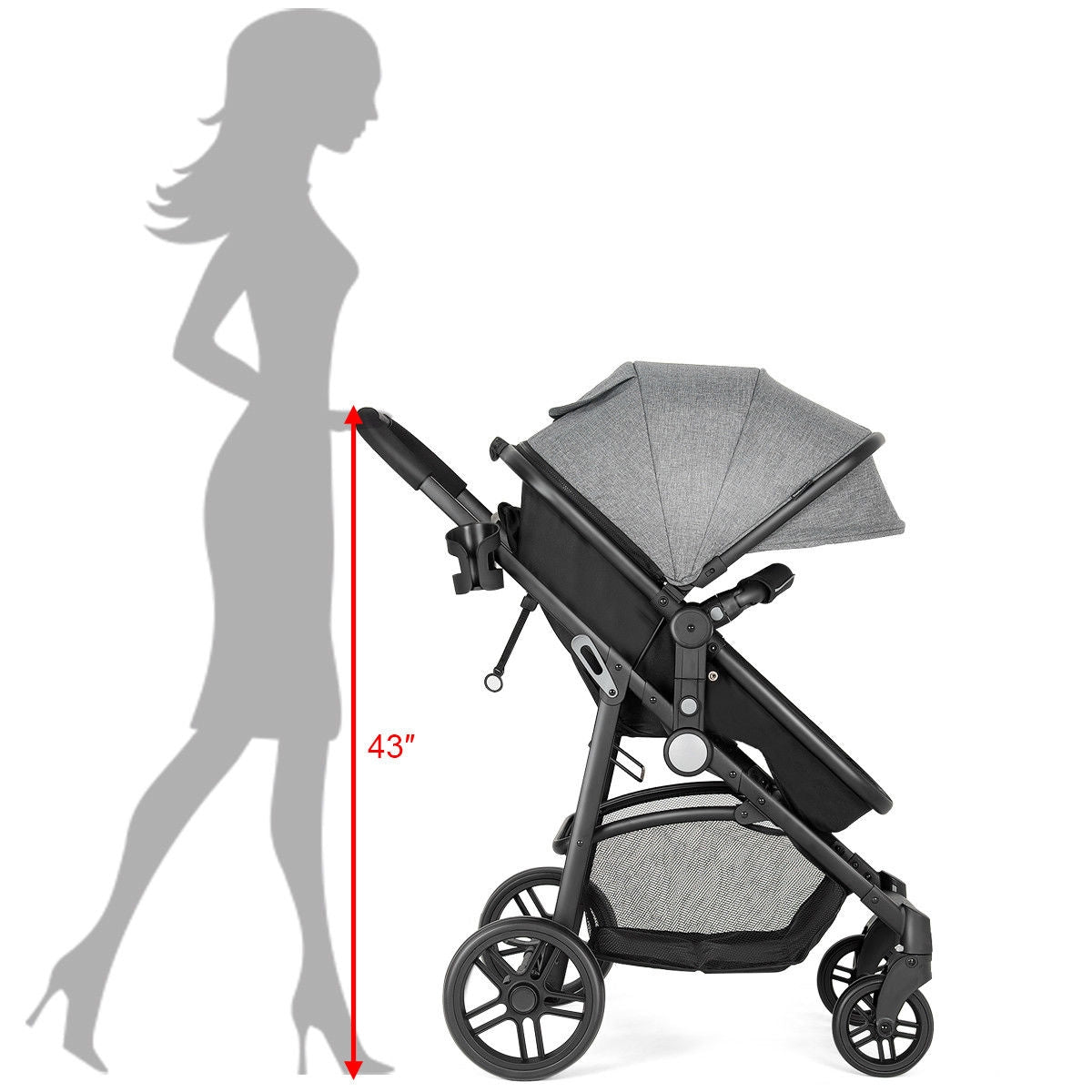 2-in-1 Foldable Baby Stroller with Reversible Seat