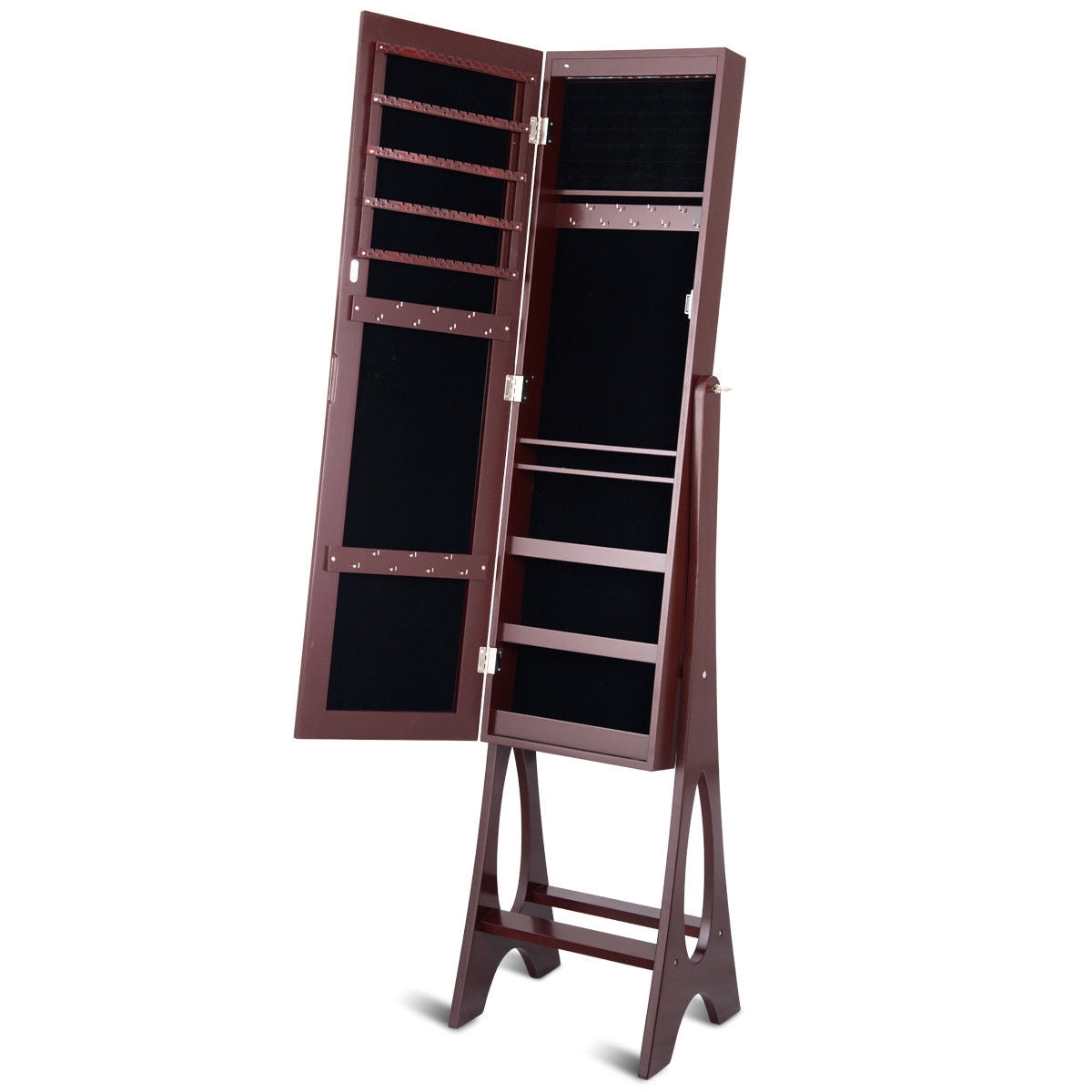 LED Jewelry Armoire with Full-Length Mirror and Storage