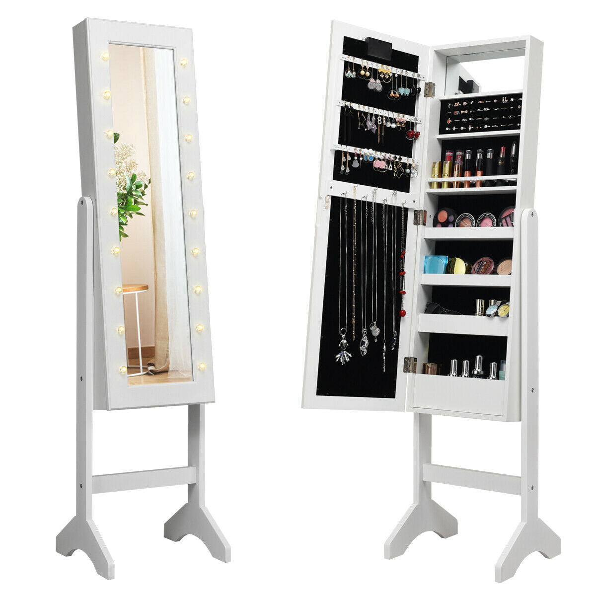 Mirrored Jewelry Armoire with LED Lights