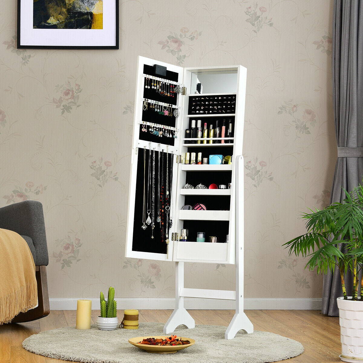Mirrored Jewelry Armoire with LED Lights
