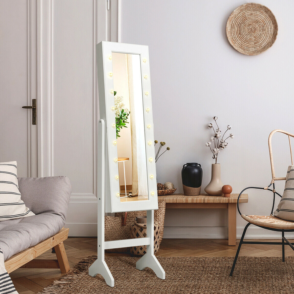 Mirrored Jewelry Armoire with LED Lights