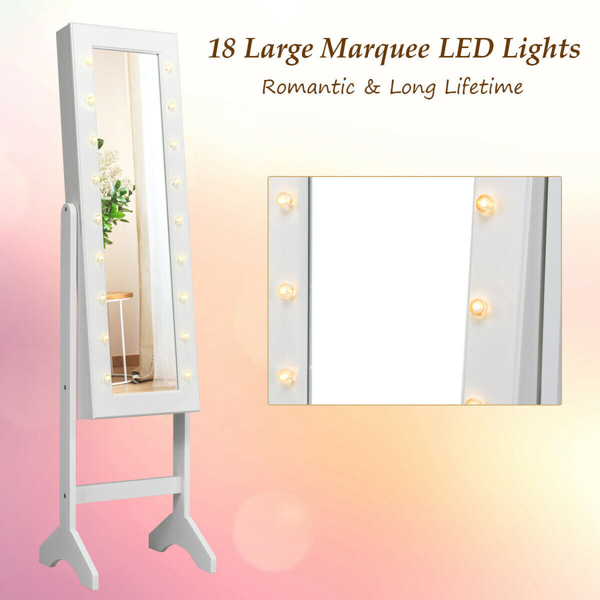 Mirrored Jewelry Armoire with LED Lights