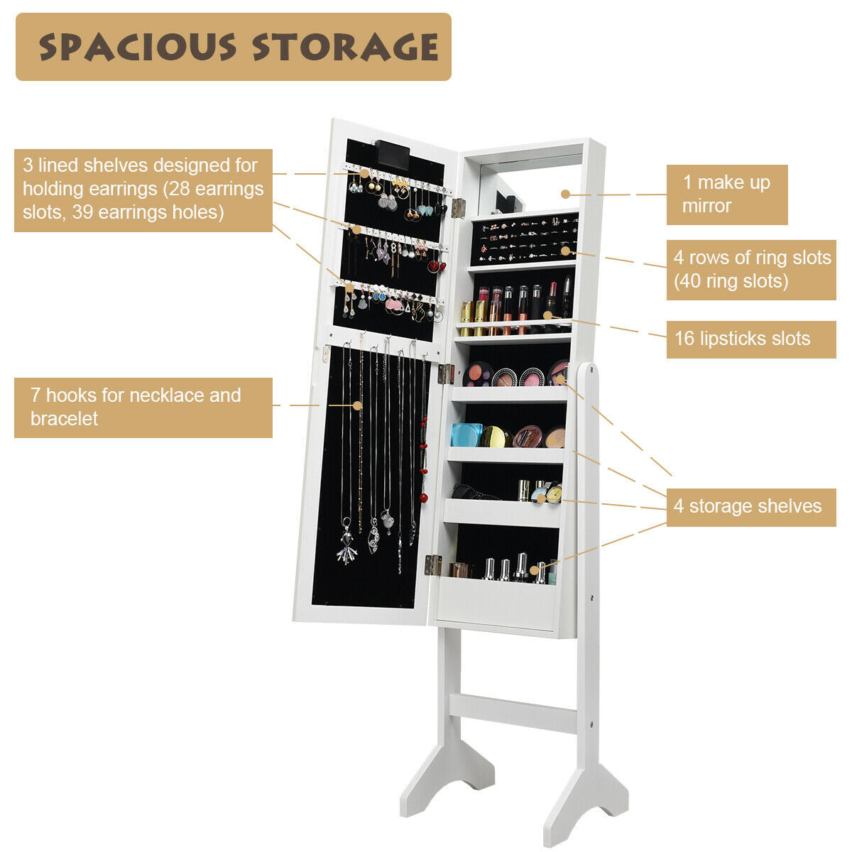 Mirrored Jewelry Armoire with LED Lights