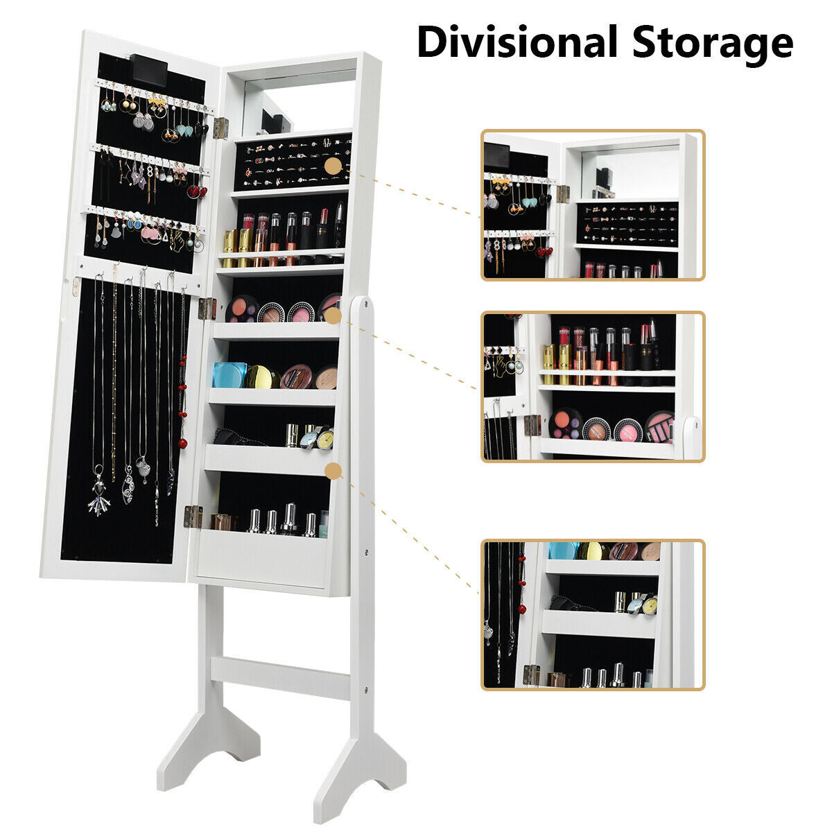 Mirrored Jewelry Armoire with LED Lights