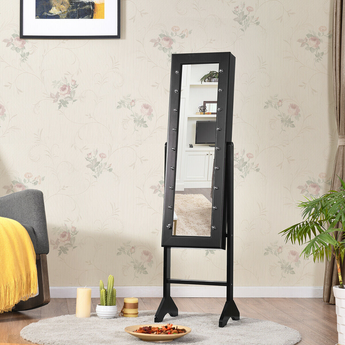 Mirrored Jewelry Armoire with LED Lights