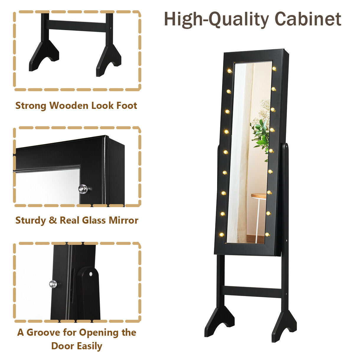 Mirrored Jewelry Armoire with LED Lights